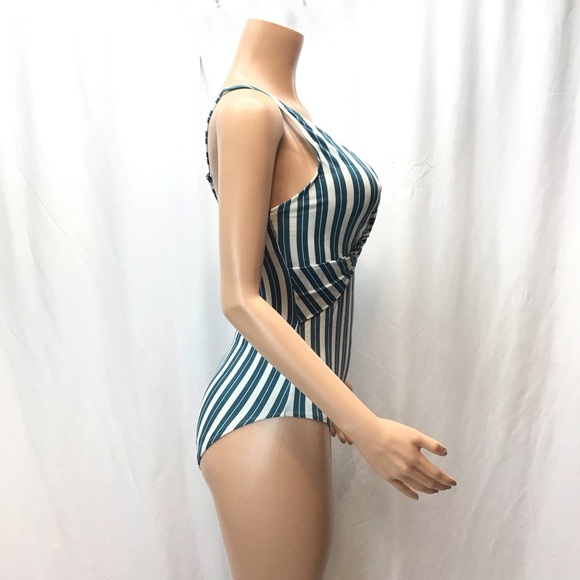 Old Navy Teal Striped Twist-Front One-Piece Swimsuit - Picture 4 of 11